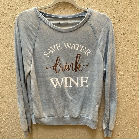 Miken Flow Save water drink wine long sleeve super soft blue top size XS - Picture 2 of 8